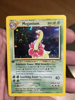 2000 Pokemon TCG Meganium 11/111 1st Edition Neo Genesis Holo Rare w/Swirl NM - Image 3