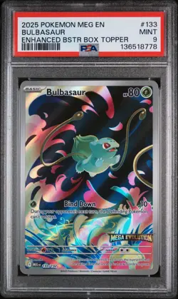 2025 POKEMON MEG EN-MEGA EVOLUTION #133 BULBASAUR ENHANCED BSTR BOX TOPPER PSA 9 - Image 1