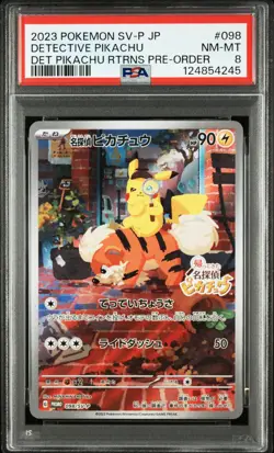 2023 POKEMON JPN SV-P PROMO #098 DETECTIVE PIKACHU PSA 8 - Image 1