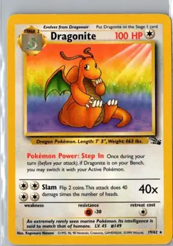 Dragonite 19/62 Rare Non Holo Fossil Set Pokemon Card WOTC 1999 TCG - Image 1