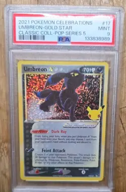 Pokemon Umbreon Gold Star Celebrations Classic Coll POP Series 5 Holo #17 PSA 9 - Image 3