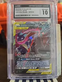 Pokemon TCG Greninja & Zoroark Tag Team GX 107/214 Unbroken Bonds CGC 10 - Image 1