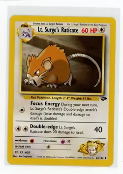 Pokemon Gym Challenge #053/132 Lt. Surge's Raticate - Image 1