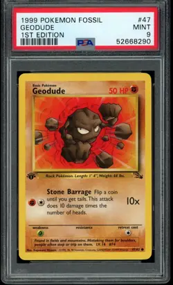 1999 Pokemon Fossil Unlimited 1st Edition Geodude #47 47/62 PSA 9 Fresh Grade! - Image 1