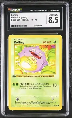 KOFFING (1999) POKEMON BASE SET 1ST EDITION - 51/102 (NON-HOLO) CGC 8.5 - Image 1