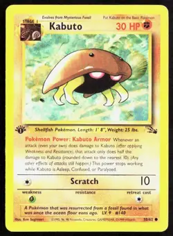 Pokemon Fossil KABUTO 1st Edition Non Holo Base Card 50/62 Auction #2 - Image 1
