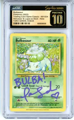 CGC Pristine 10 Signed Tara Sands Bulbasaur 001/034 Trading Card Game Classic - Image 1