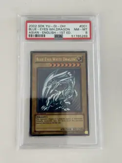 PSA 8 Yu-Gi-Oh! Card Blue-Eyes White Dragon SDK-001 Ultra Rare 1st Asian English - Image 1