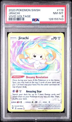 2020 POKEMON SWORD & SHIELD VIVID VOLTAGE #119 JIRACHI PSA 8 - Image 1
