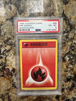 1999 POKEMON GAME #98 FIRE ENERGY PSA 6 MINT SHADOWLESS BASE - Image 1