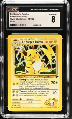 Pokemon Gym Challenge LT. SURGE'S RAICHU Holo CGC 8 (4151) Graded Power - Image 1
