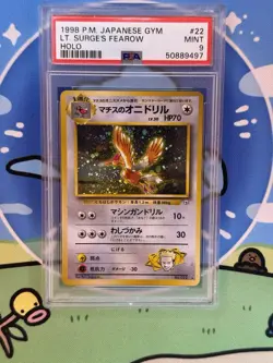 Pokemon 1998 Lt.Surge's Fearow Japanese Gym Holo Rare #22 PSA Mint 9 - Image 1
