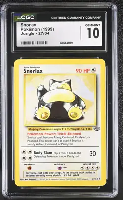 CGC 10 GEM MINT Snorlax 1999 Jungle 27/64 Pokemon Card - Image 1