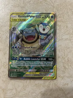Pokemon TCG Blastoise & Piplup GX Alternate Full Art 215/236 Cosmic Eclipse NM - Image 1