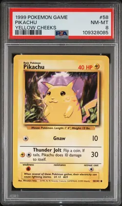 1999 POKEMON GAME YELLOW CHEEKS #58 PIKACHU PSA 8 - Image 1