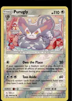 Pokemon Purugly 109/156 Ultra Prism Reverse Holo Uncommon - Image 1