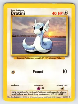Dratini 26/102 1999 Base Set Unlimited Pokemon Card WOTC Vintage Uncommon - Mp - Image 1