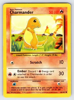 Charmander 46/102 1999 Base Set Unlimited Pokemon Card WOTC Vintage Common Stain - Image 1