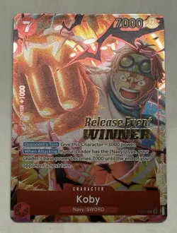 One Piece Koby Release Event Winner Card OP12 P-092 Stamped Gold Foil - Image 1