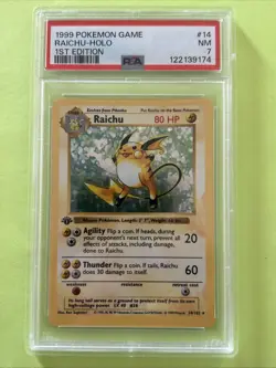 Pokemon 14/102 Raichu Base Set Holo 1st Edition (Fresh Grade) PSA 7 - Image 1
