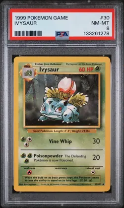 1999 POKEMON BASE SET UNLIMITED #30 IVYSAUR PSA 8 - Image 1