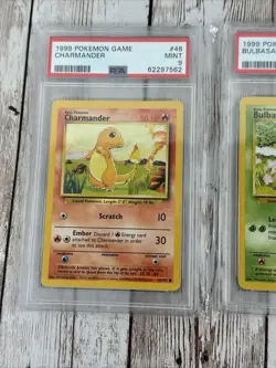 1999 Pokemon Base Charmander 46, Bulbasaur 44, Squirtle 63 All Graded PSA 9 Mint - Image 2