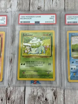 1999 Pokemon Base Charmander 46, Bulbasaur 44, Squirtle 63 All Graded PSA 9 Mint - Image 3