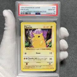 1999 Pokemon Pikachu Yellow Cheeks Shadowless PSA 10 Gem Mint Card - Image 1