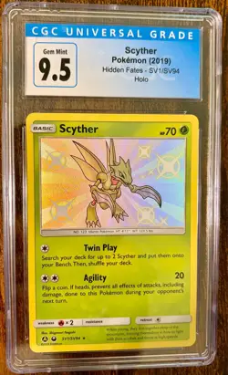CGC 9.5 GEM MINT Scyther Pokemon card Hidden Fates Shiny Vault SV1/SV94 - Image 1