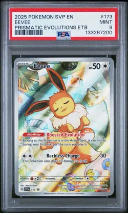 2025 Pokemon Eevee #173 Prismatic Evolutions ETB Promo Black Star PSA 9 Mint - Image 1