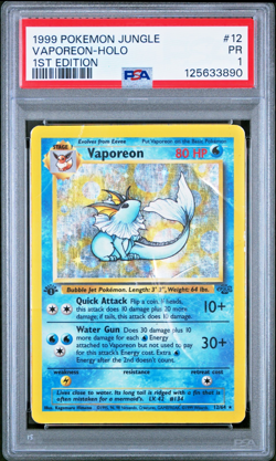 PSA 1 PR 1ST EDITION 1999 Pokemon Jungle Vaporeon 12/64 Holo Foil Rare WOTC - Image 1