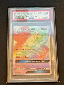 2019 Pokemon S&M Cosmic Eclipse Volcarona GX Full Art #252 PSA 9 MINT - Image 1