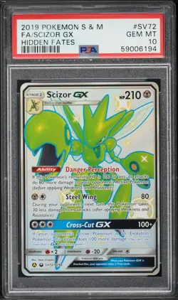 2019 POKEMON SUN & MOON HIDDEN FATES #SV72 FULL ART/SCIZOR GX PSA 10 - Image 1
