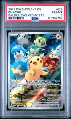 PSA 8 2023 Pokemon SVP en Pikachu #027 Paldea Evolved PC ETB Promo - Image 1