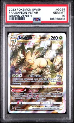 2023 POKEMON SWORD & SHIELD CROWN ZENITH #GG35 FULL ART/LEAFEON VSTAR PSA 10 - Image 1