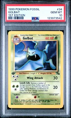 1999 POKEMON FOSSIL 1ST ED #34 GOLBAT PSA 10 - Image 1