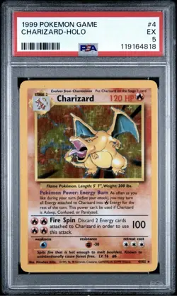 1999 POKEMON BASE SET UNLIMITED #4 CHARIZARD-HOLO PSA 5 - Image 1