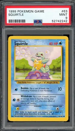 PSA 9 Squirtle Base Set 63/102 Pokemon Card B22 - Image 1