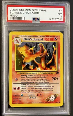 Pokemon 2000 Gym Challenge Blaine's Charizard Holo Card #2 PSA 7 - Image 1