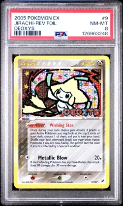 2005 POKEMON EX DEOXYS #9 JIRACHI-REVERSE FOIL PSA 8 - Image 1