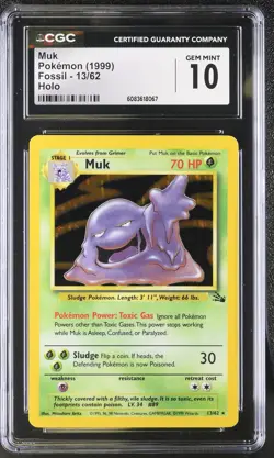 CGC 10 GEM MINT Muk 1999 Fossil 13/62 Holo Pokemon Card - Image 1