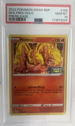 MOLTRES Holo Prerelease SWSH185 2022 Pokemon Card SWSH BSP PSA 10 - Image 1