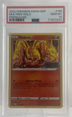 MOLTRES Holo Prerelease SWSH185 2022 Pokemon Card SWSH BSP PSA 10 - Image 4