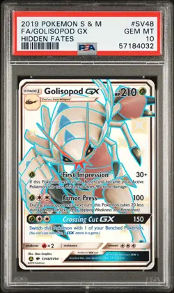 2019 POKEMON SUN & MOON HIDDEN FATES #SV48 FULL ART/GOLISOPOD GX PSA 10 - Image 1