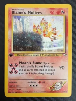 Pokemon TCG Blaine's Moltres TWO SWIRLS! Gym Heroes 1/132 Holo 1st Edition LP - Image 1