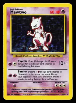 Mewtwo 10/102 Holo Rare Base Set Pokemon Card - Image 1