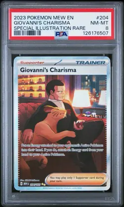 2023 POKEMON MEW EN-151 SPECIAL ILLUSTRATION RARE #204 GIOVANNI'S CHARISMA PSA 8 - Image 1