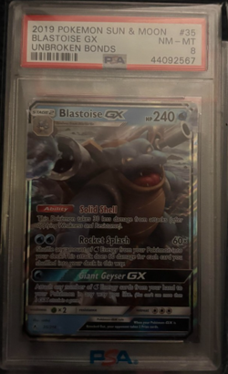 BLASTOISE GX 35/214 POKEMON TCG 2019 SUN & MOON UNBROKEN BONDS HOLO PSA 8 MINT!! - Image 1