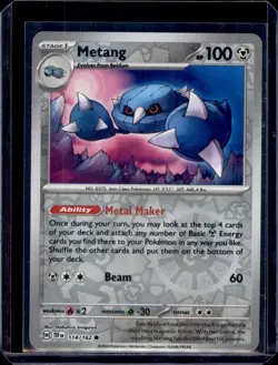 Metang SV05: Temporal Forces Pokemon 114/162 Reverse Holo NM+ - Image 1