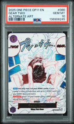 Gear Two PSA 10 One Piece English Card Luffy D. Monkey OP11-080 Alt Art 2025 - Image 1